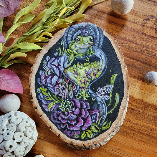 Original Painting of Frog and Flowers on Basswood