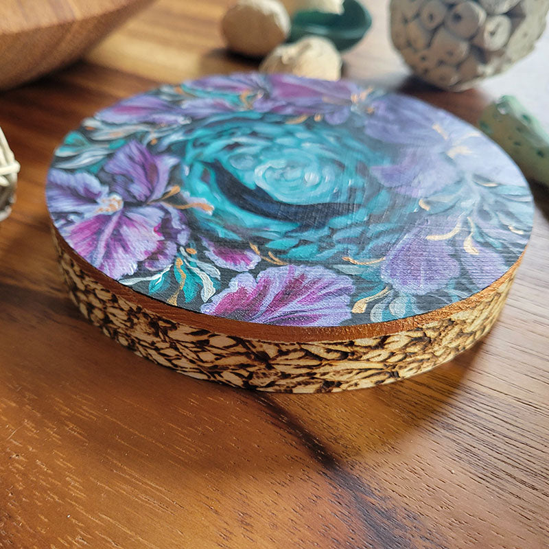 Original Painting of Irises and Whale on Wood