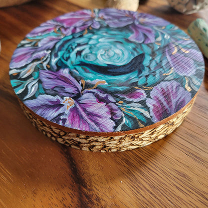 Original Painting of Irises and Whale on Wood