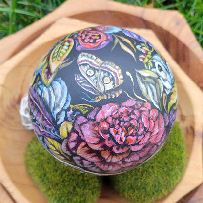 Wooden Mushroom with Pink Red Flowers