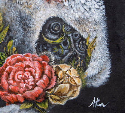 Original Acrylic Painting Steampunk Bunny with Peonies