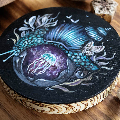 Original Painting of Jellyfish and Snail on Wood