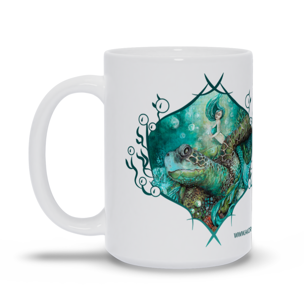 Ceramic Coffee Mug with Mermaid and Sea Turtle