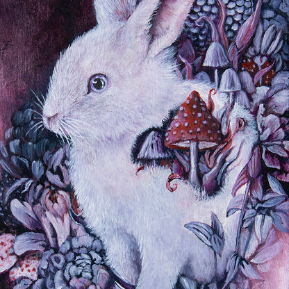 Bunny with Mushrooms and Flowers