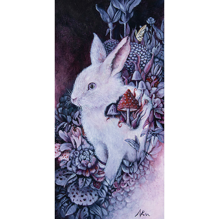 Bunny with Mushrooms and Flowers