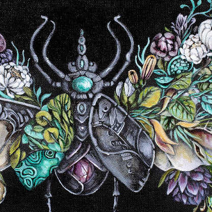 Steampunk Beetle and Flowers Print