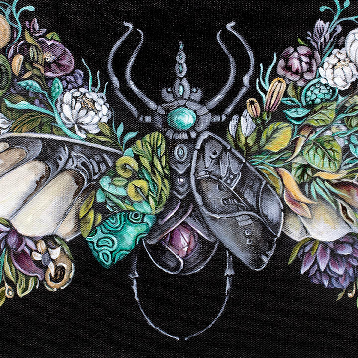 Steampunk Beetle and Flowers Print