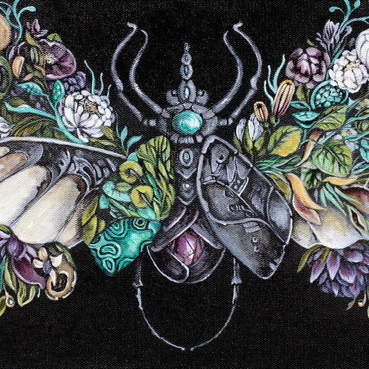 Steampunk Beetle and Flowers Print