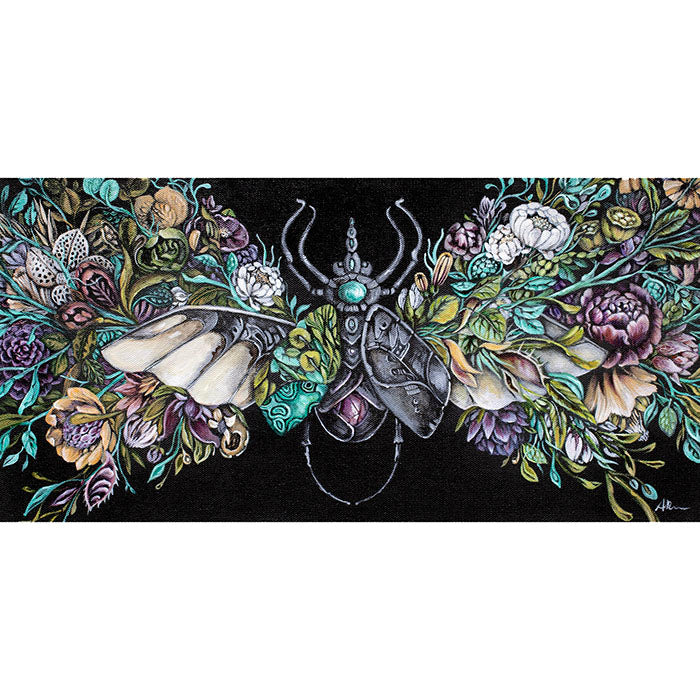 Steampunk Beetle and Flowers Print