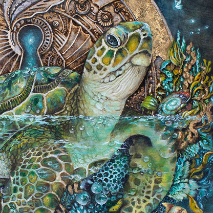 Original Acrylic Painting Sea Turtle and Moon