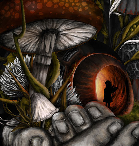 detail of mushroom and hands