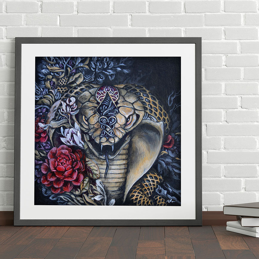 Steampunk Snake and Camellia Print