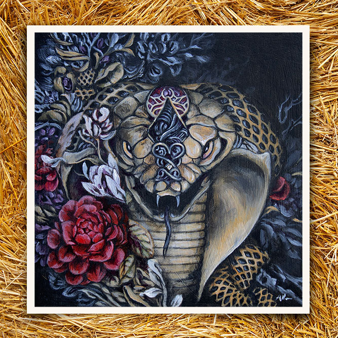 Steampunk Snake and Camellia Print