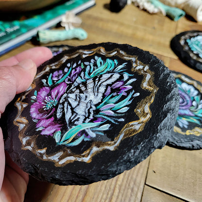 Slate Coaster Set with Purple and Teal and Gold