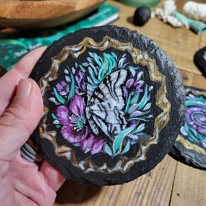 Slate Coaster Set with Purple and Teal and Gold