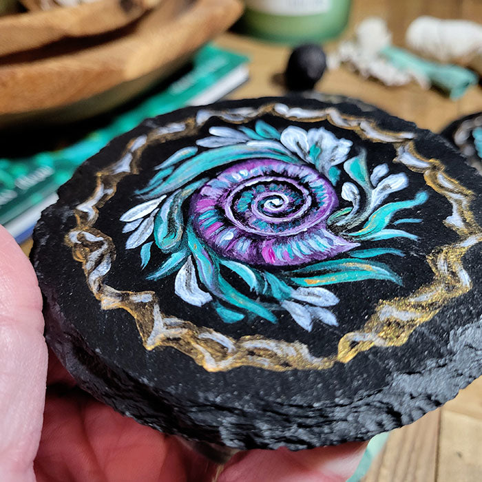 Slate Coaster Set with Purple and Teal and Gold