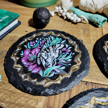 Slate Coaster Set with Purple and Teal and Gold