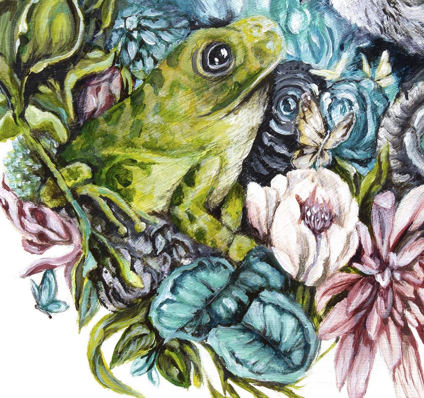 close up of frog and flowers