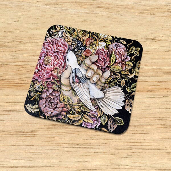 Bird, Hand and Flowers Coaster Set of 6, Cork Coaster Set coasters AK Organic Abstracts 