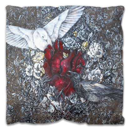 Dove, Blackbird and Heart Anatomy Outdoor Pillow pillow AK Organic Abstracts 