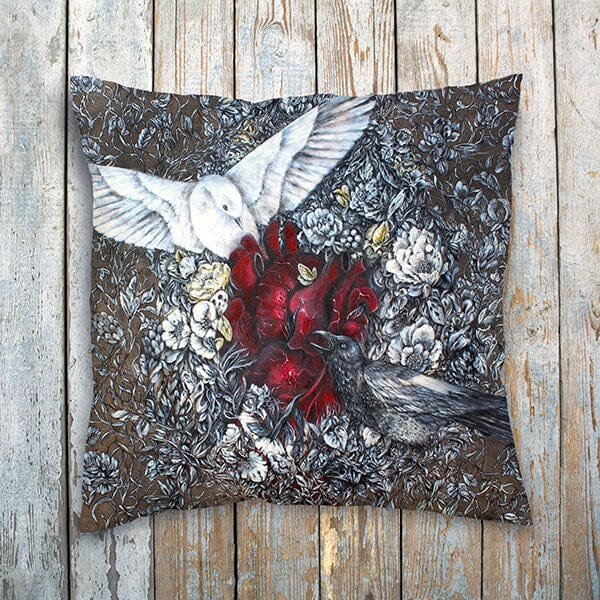 Dove, Blackbird and Heart Anatomy Outdoor Pillow pillow AK Organic Abstracts 