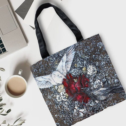 Dove, Blackbird & Steampunk Heart Tote tote AK Organic Abstracts 