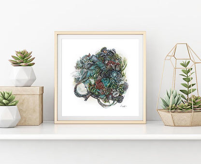 Fairytale Frog Fantasy Steampunk and Scifi Art Print "Verdant" prints AK Organic Abstracts 