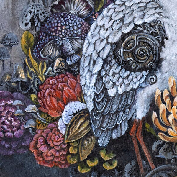 Fantasy Art Print Steampunk Stork and Flowers prints AK Organic Abstracts 