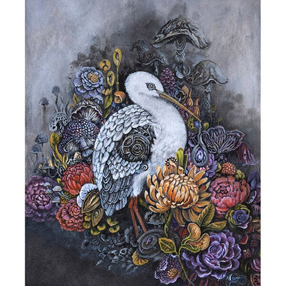 Fantasy Art Print Steampunk Stork and Flowers prints AK Organic Abstracts 