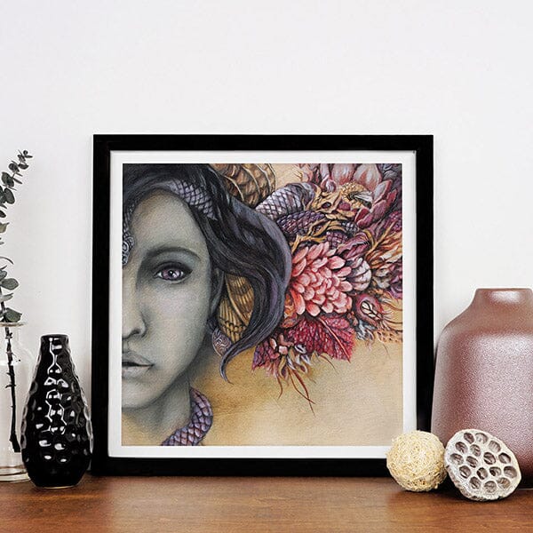 Fantasy Art Print Woman with Snakes and Flowers prints AK Organic Abstracts 