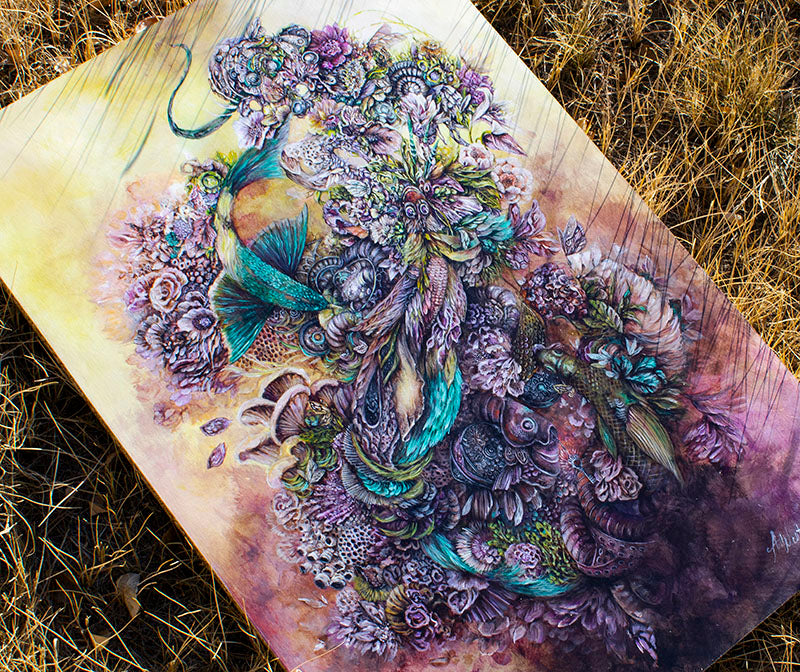 Fantasy Art Surreal Animal and Nature Mobius Strip Original Acrylic and Wood Burning Art originalpainting AK Organic Abstracts 