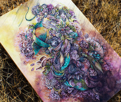 Fantasy Art Surreal Animal and Nature Mobius Strip Original Acrylic and Wood Burning Art originalpainting AK Organic Abstracts 