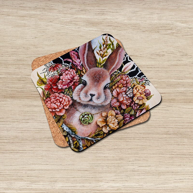 Jade Bunny Coaster Set of 6, Cork Coaster Set coasters AK Organic Abstracts 