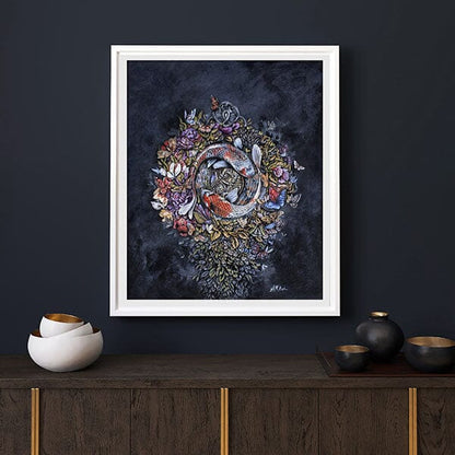 Koi and Flowers Fantasy Art Print prints AK Organic Abstracts 