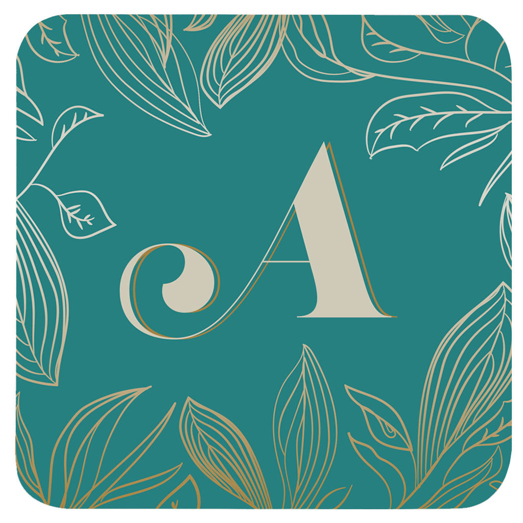 Aqua coaster with letter "A"