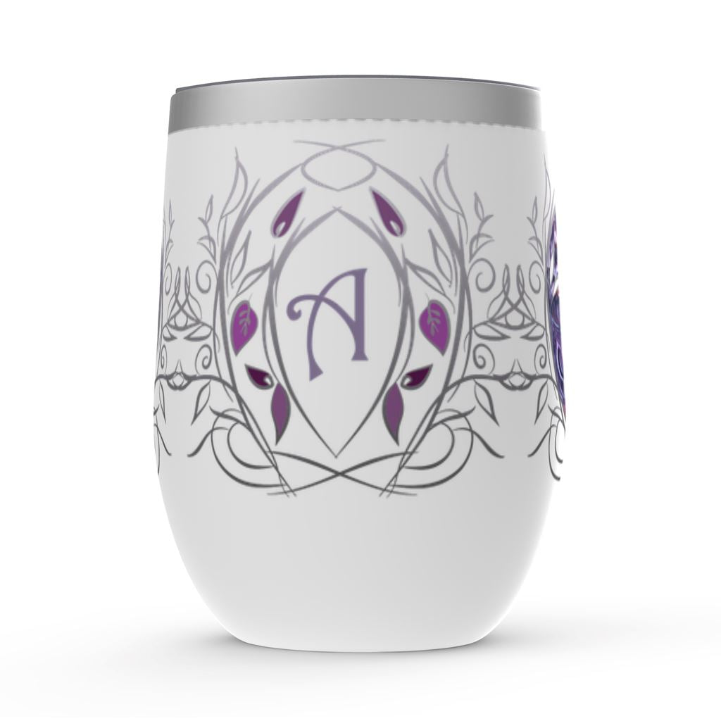 Monogram Purple Flower Wine Tumbler - Personalized Gift drinkware AK Organic Abstracts 