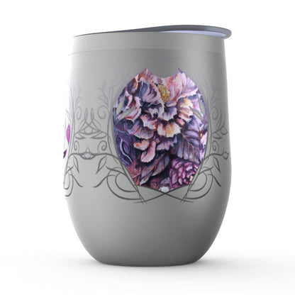 Monogram Purple Flower Wine Tumbler - Personalized Gift drinkware AK Organic Abstracts 