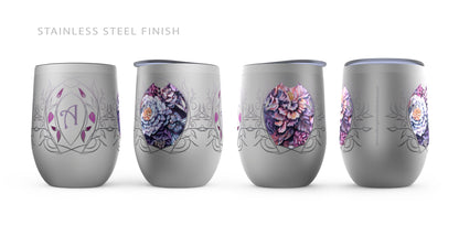 Monogram Purple Flower Wine Tumbler - Personalized Gift drinkware AK Organic Abstracts 