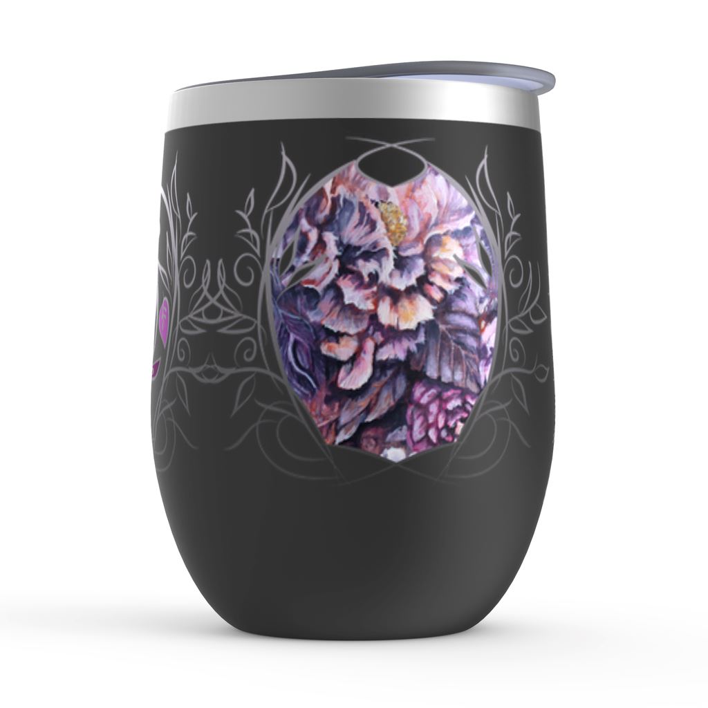 Monogram Purple Flower Wine Tumbler - Personalized Gift drinkware AK Organic Abstracts 