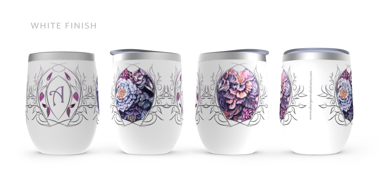 Monogram Purple Flower Wine Tumbler - Personalized Gift drinkware AK Organic Abstracts 