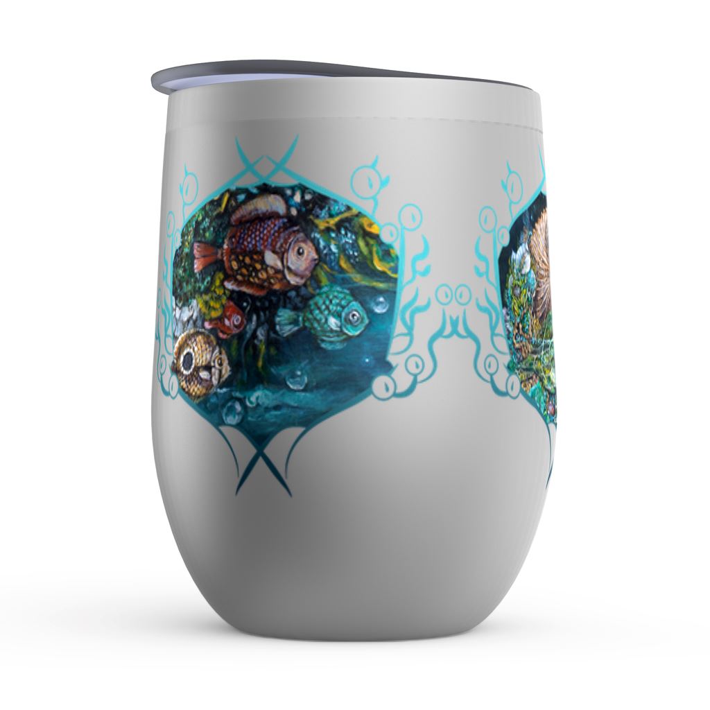 "Origin" Steampunk Sea Turtle Wine Tumbler drinkware AK Organic Abstracts 