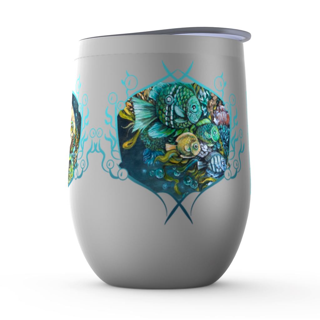 "Origin" Steampunk Sea Turtle Wine Tumbler drinkware AK Organic Abstracts 