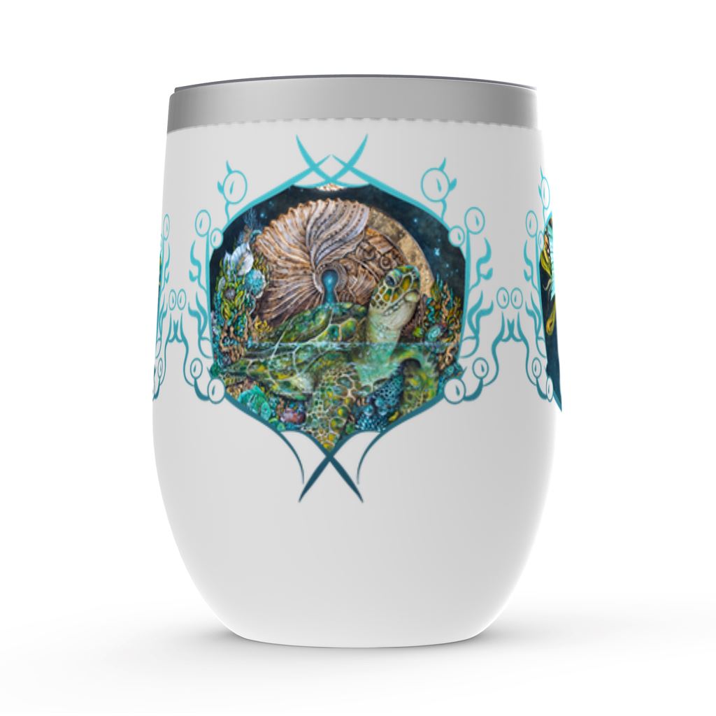 "Origin" Steampunk Sea Turtle Wine Tumbler drinkware AK Organic Abstracts 