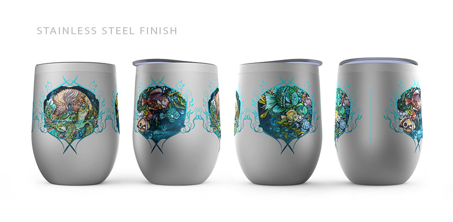 "Origin" Steampunk Sea Turtle Wine Tumbler drinkware AK Organic Abstracts 