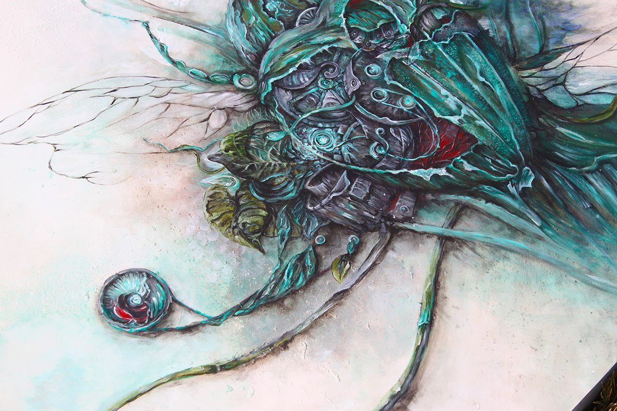 Original Acrylic Painting Steampunk Beetle with Wings Metallic "Infinitia Possibilia" originalpainting AK Organic Abstracts 