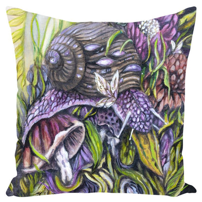 Purple Snail and Mushrooms Animal Print Outdoor Pillow pillow AK Organic Abstracts 