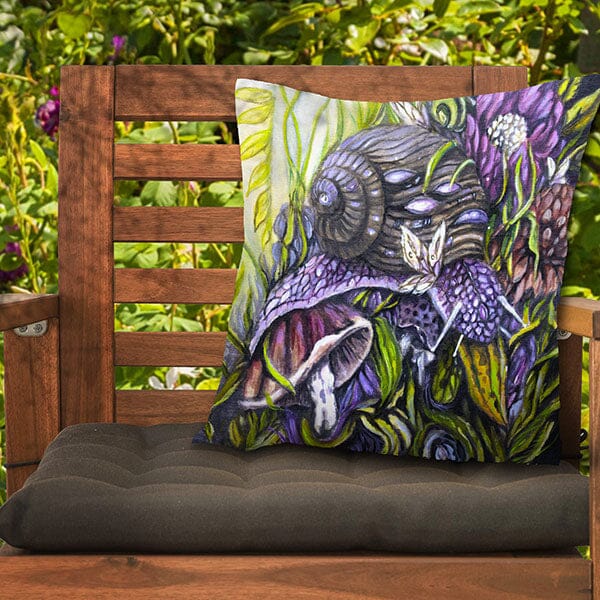 Purple Snail and Mushrooms Animal Print Outdoor Pillow pillow AK Organic Abstracts 