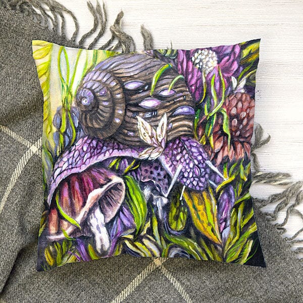 Purple Snail and Mushrooms Animal Print Outdoor Pillow pillow AK Organic Abstracts 