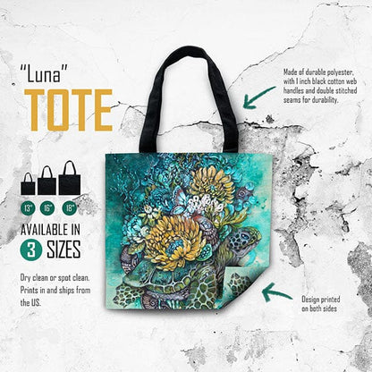 Sea Turtle and Flowers Tote tote AK Organic Abstracts 