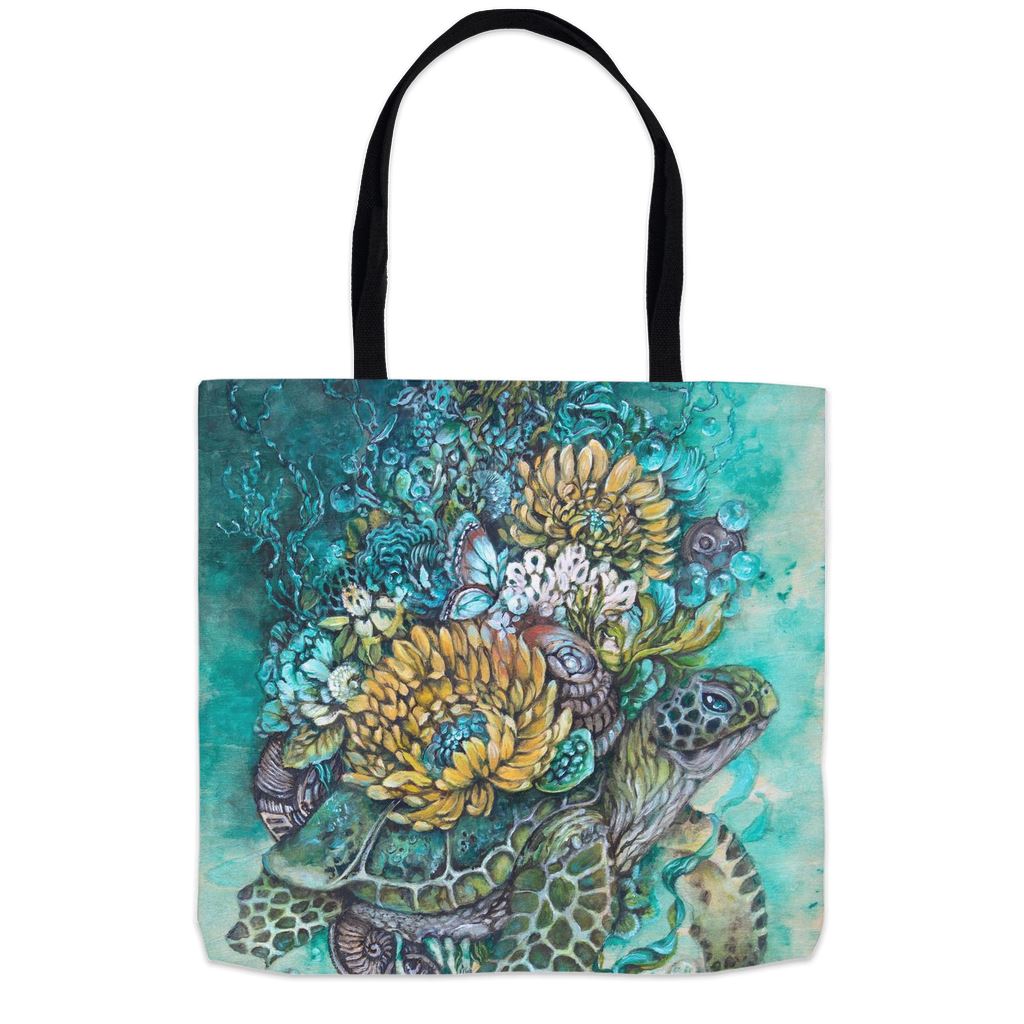 Sea Turtle and Flowers Tote tote AK Organic Abstracts 